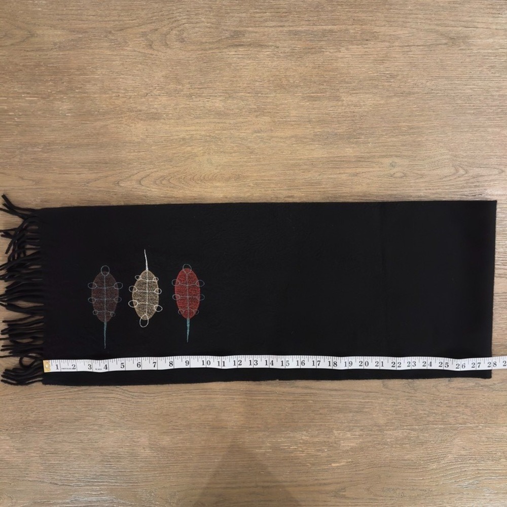 100% Lambswool Scarf Made In Great Britian-Black-Em Embroidery London-56" x 11" - Picture 9 of 10